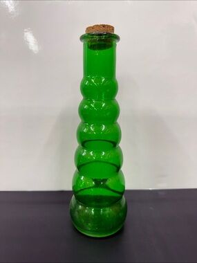 Green Bubble Glass Bottle with Cork Stopper - Decorative Home Accent
